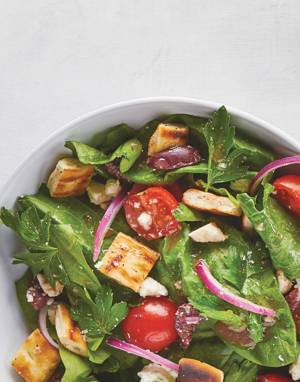 Greek Spinach Salad with Pita Croutons