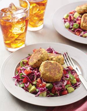 Red Cabbage Salad Bowls with Chickpea Cakes