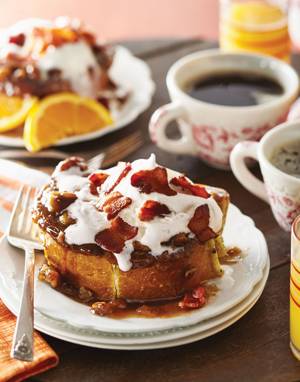 Sticky Bun Casserole with Whipped Cream & Bacon
