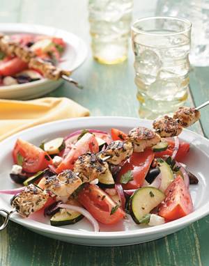 Chicken Souvlaki with Greek Salad