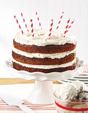 Root Beer Float Cake with vanilla ice cream frosting