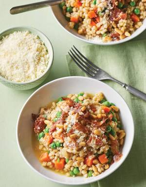 Barley Risotto with peas, carrots & fresh herbs