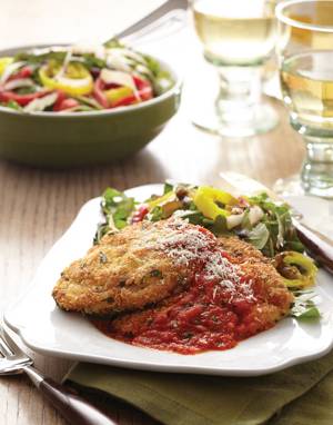 Milanese-Style Chicken Cutlets with Tomato & Roasted Pepper Sauce