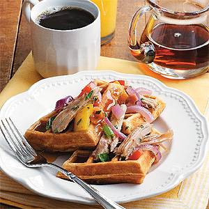 Sweet Potato Waffles with Turkey Hash