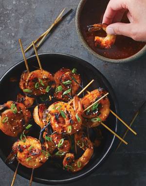 Korean Shrimp Skewers with Honey-Gochujang Sauce