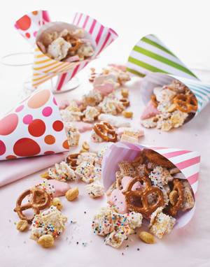 Frosted Animal Cookie Chex Mix with Peanuts & Pretzels