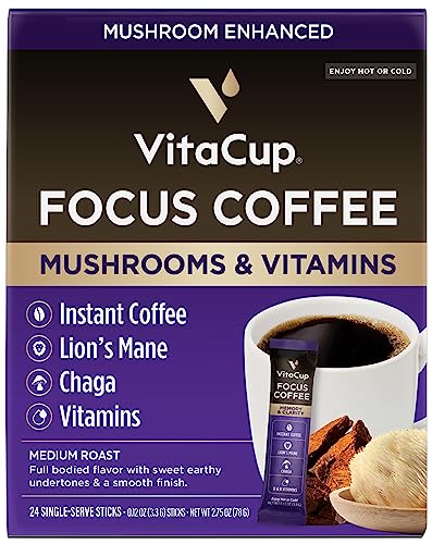VitaCup Focus mushroom instant coffee packets.