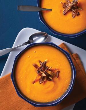 Carrot Miso Soup with crispy shallots