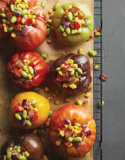 Roasted Tomatoes Stuffed with late-summer succotash