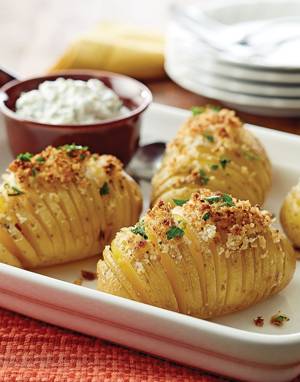 Hasselback Potatoes with Celery Sour Cream