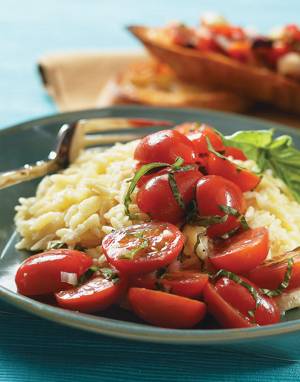 Creamy Orzo with Marinated Tomatoes