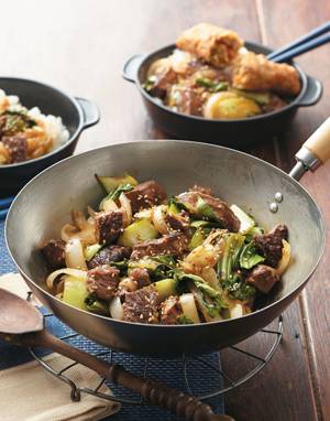 Ginger Beef & Bok Choy Stir-Fry with Sushi Rice