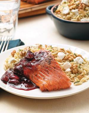 Planked Salmon with Grape Gastrique