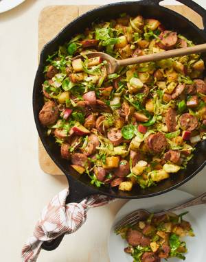 Chicken Sausage Hash with brussels sprouts & apple