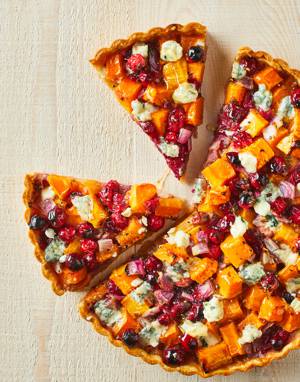 Butternut Squash & Cranberry Tart with blue cheese and honey