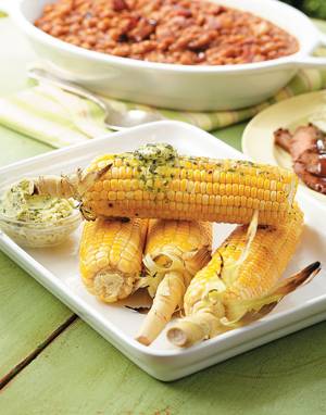 Grilled Sweet Corn with Basil Lime Butter