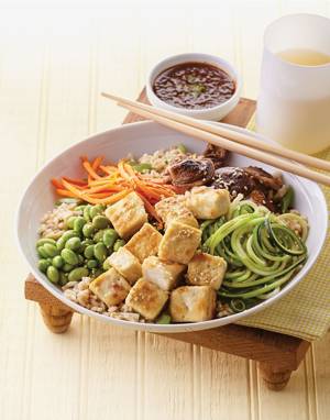 Asian Brown Rice & Tofu Buddha Bowl with Shiitakes
