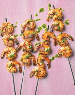 Shrimp Skewers with cilantro pesto