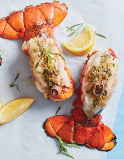 Grilled Lobster Tails with anchovies