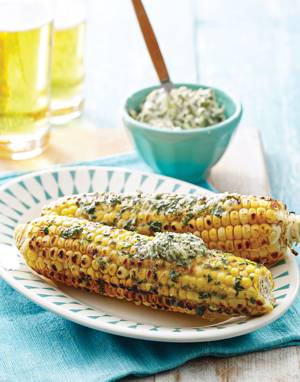Grilled Corn with Cilantro-Mint Butter