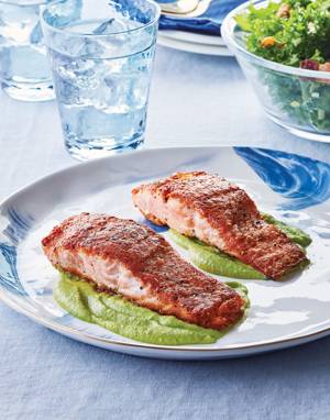 Seared Salmon with Green Pea Purée