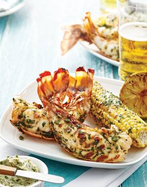 Grilled Lobster Tails with Cilantro-Mint Butter