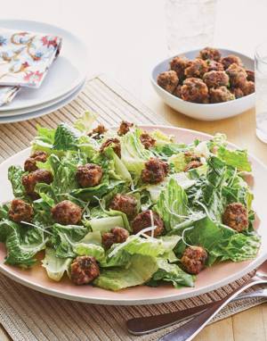 Caesar Salad with Meatball Croutons