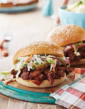 Slow-Cooked BBQ Beef with apple slaw