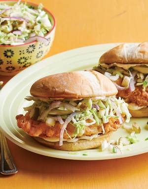 Fried Chicken Sandwich with dill pickle coleslaw