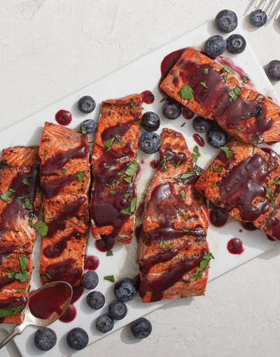 Grilled Salmon with savory-ish blueberry sauce