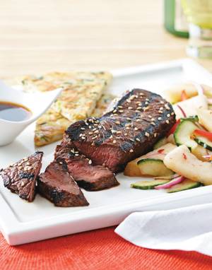 Korean Triangle Steaks with Asian Pear Kimchi