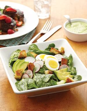 Spinach Salad with Basil Green Goddess Dressing