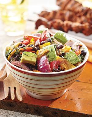 Grilled Pepper Salad with black beans & avocado