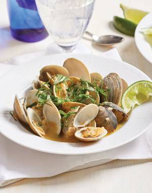 Grilled Miso Clams with basil and lime