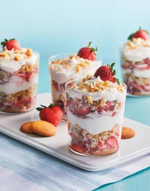 Strawberry & Coconut Trifles with Rum-Dipped Wafers