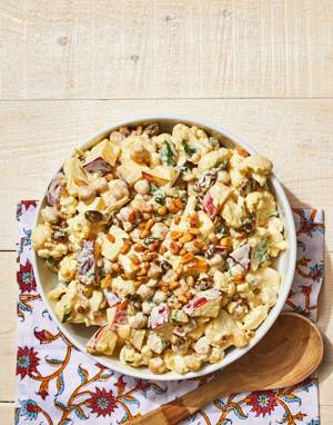 Curried Cauliflower and Chickpea Salad with apples and raisins