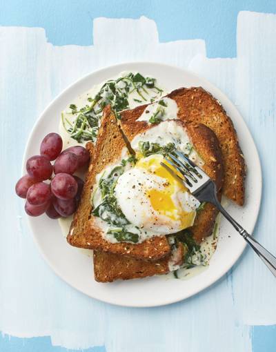 Poached Eggs on Toast with watercress sauce