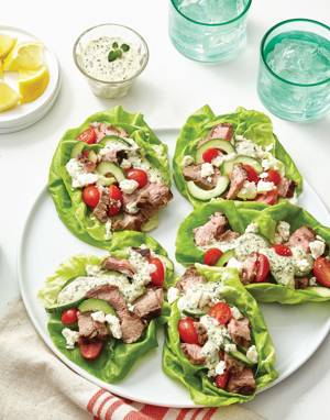 Greek Lettuce Wraps with Flank Steak