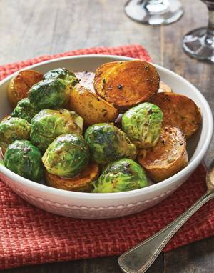 Fondant Potatoes & Brussels Sprouts with Velvety Pan Sauce