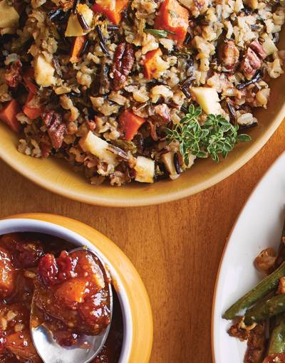 Wild & Brown Rice Dressing with apples and pecans