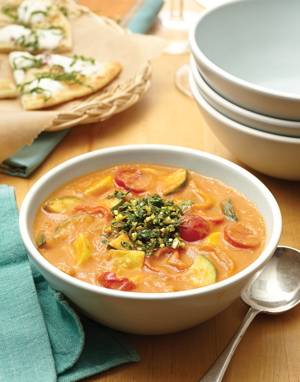 Ratatouille Soup with Tahini & Orange-Caper Gremolata