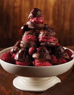 Chocolate Profiteroles with Raspberry Sorbet