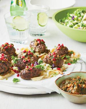 Beef Kebab with pomegranate and roasted tomato sauce