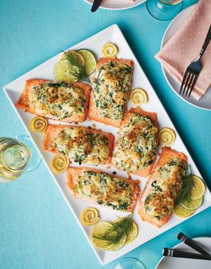 Roasted Salmon Fillets with Crab Cake Topping