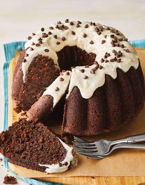 Chocolate Cabbage Bundt Cake with whipped cream cheese frosting