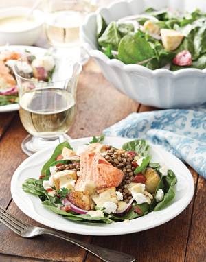 Salmon & Lentil Spinach Salad