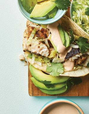 Grilled Fish Tacos with lime crema