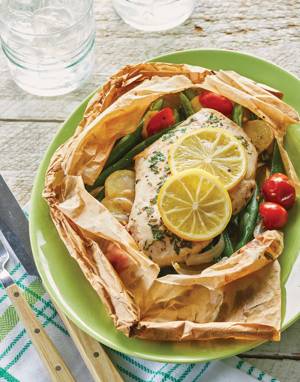 Lemon Chicken Parchment Packets with summer vegetables
