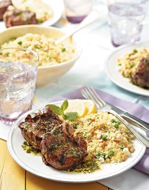 Grilled Lamb Chops with Mint & Basil Sauce
