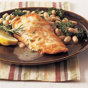 Chicken Cutlets with spicy white beans and kale